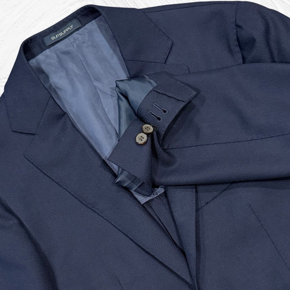 Suitsupply Italian VBC Wool Havana Patch Blazer Blue Size 38L  Slim Unstructured